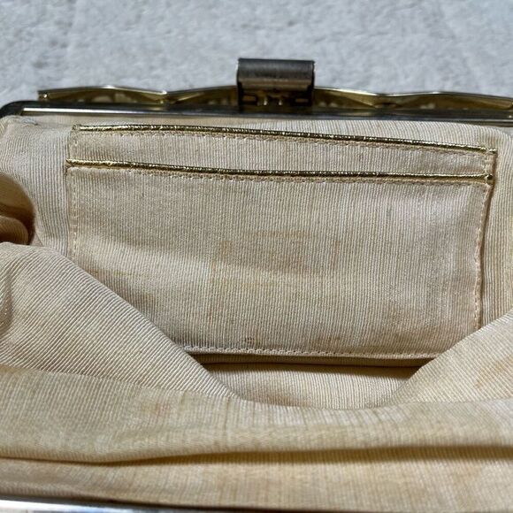 Vintage 1950s Corde Bead Mini Lumured Cream Purse Hand Bag - Picture 6 of 8